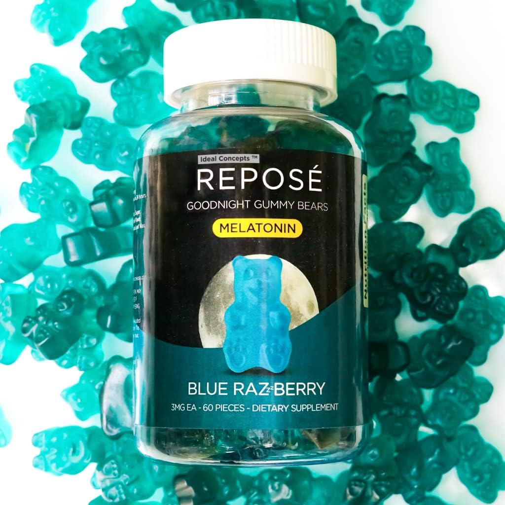 Reposé Night Melatonin Gummies 3 mg na serwowanie, 30 Butelka dnia (60 Gummy Bears) - suplement do snu do żucia dla dorosłych - Non Habit Forming Natural Sleep Aid