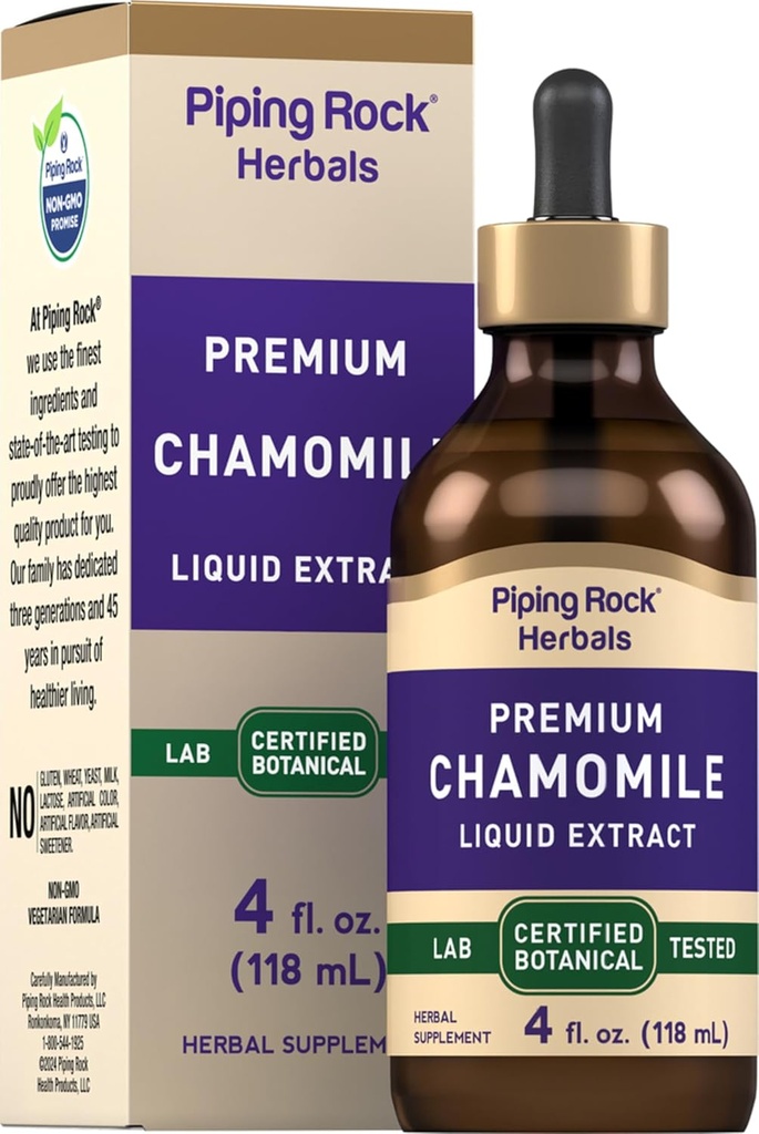 Piping Rock Rumomile Flower Extract Płynne krople 124; 4 Fl Oz Xi124; Herb suplement do nalewki 124; Wegetarianin, Non-GMO, Gluten Free