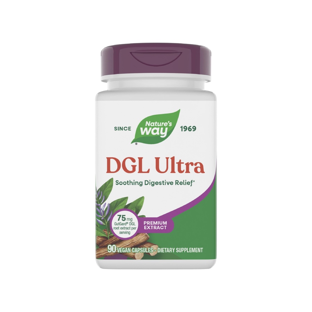 Natural 's Way DGL Ultra, Premium Licorice Root Extract, Soothing Digestive Relief *, With GutGard, 75 mg per Serving, No gluten, 90 Vegan kapsułki (Packaging May Vary)