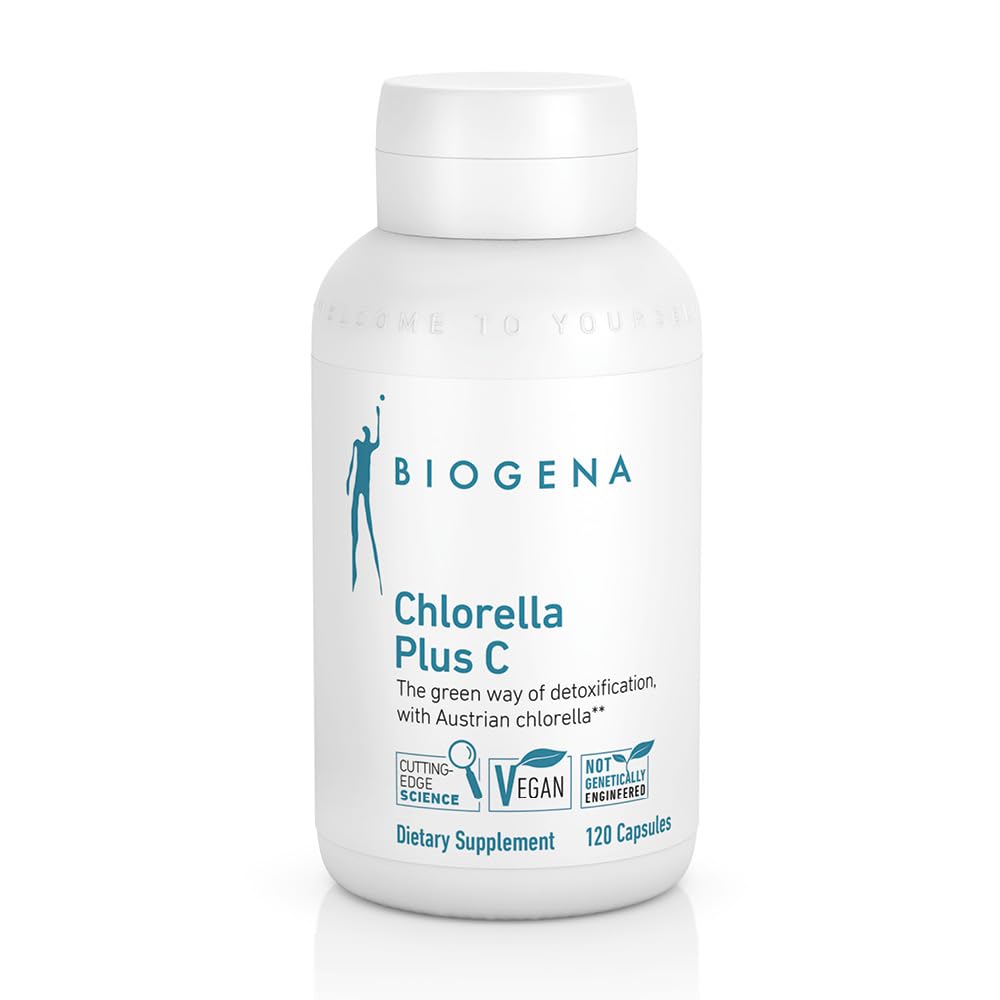 BIOGENA WISSEN SCHAFFT GESUNDHEIT Chlorella Plus C - Green Alga Detox wspomagający * * - Kapsułki z 900 mg Organic Chlorella Vulgaris Powder - nieGMO Suplement