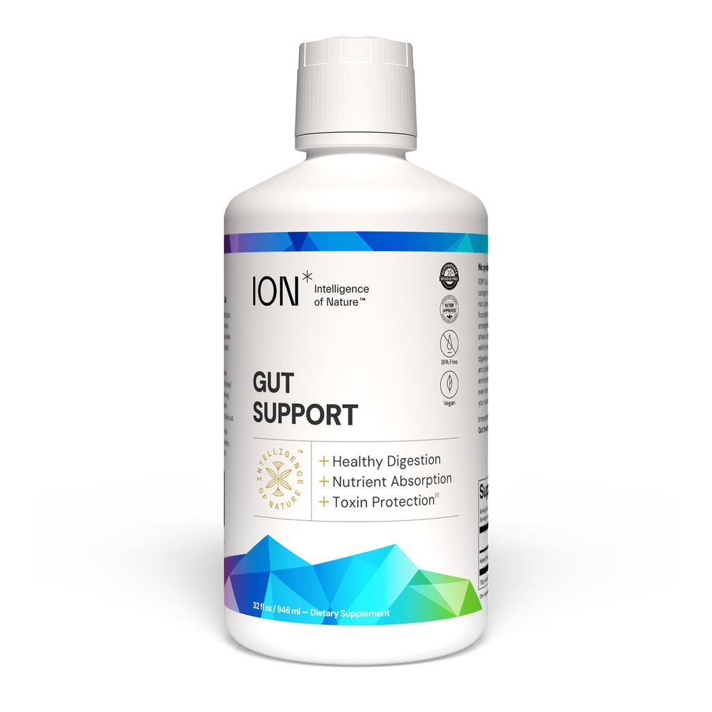 ION * Intelligence of Nature Gut Support Liquid Supplement - Gut & Digestive Health Liquid Drops, Cleanse & Detox with Humic Extract for Women & Men, Dorośli & Dzieci 4 + - 32 fl oz (Pack of 1)