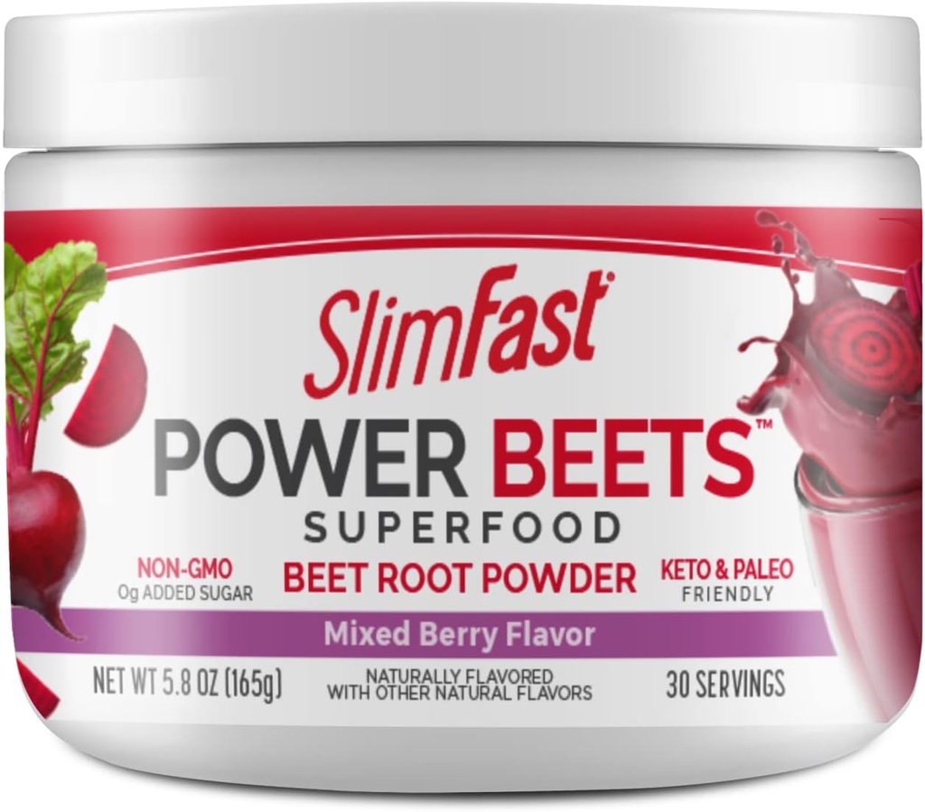 Slimfast Buek root proszek, Butelki w proszku Superfood, Fermentowany napój roślinny Mix, Keto & Paleo Friendly, Nie GMO, Wielkie Smoothie Mix - Władza Beets Mieszane Flavor- 30 Sługi (Pack of 1)