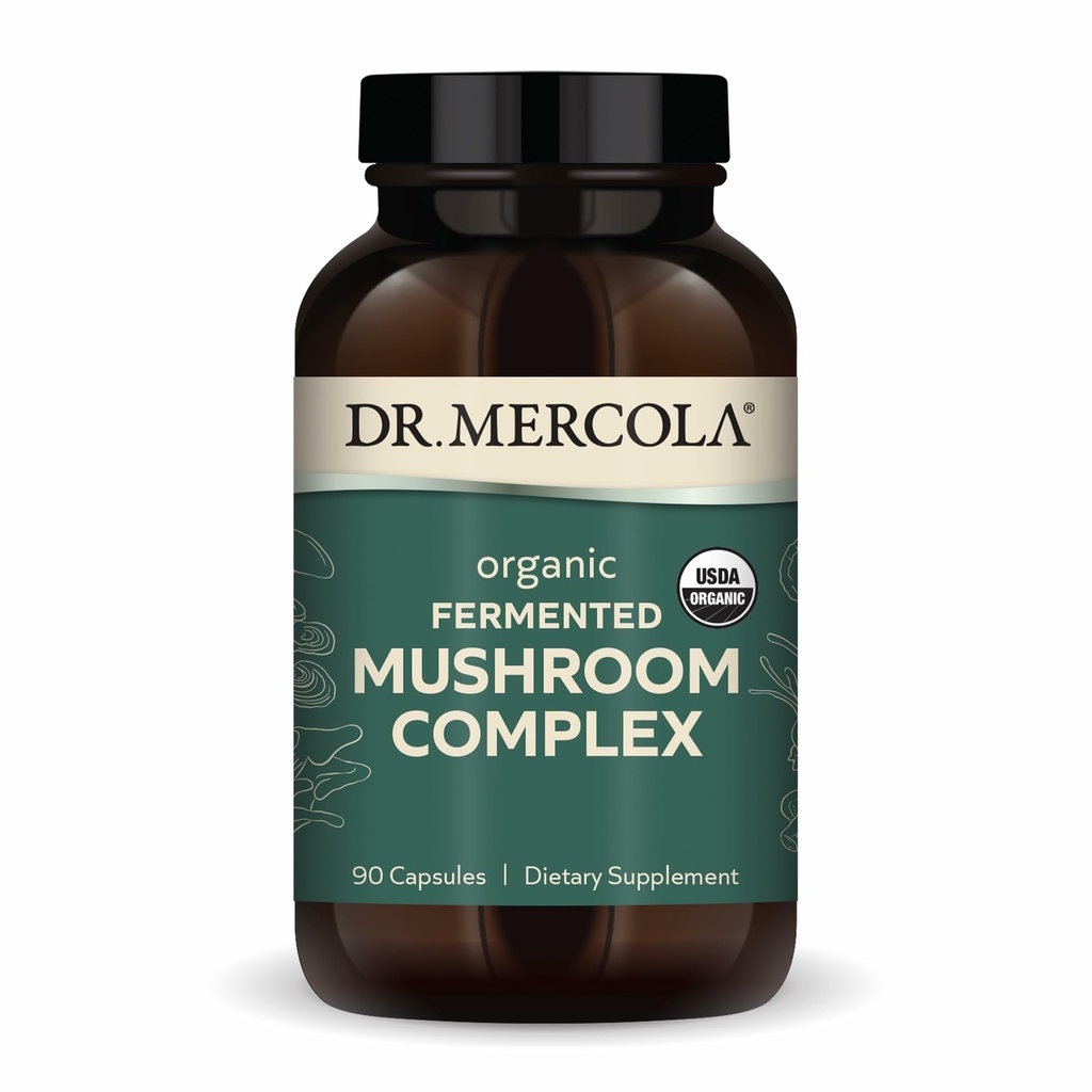 Dr Mercola Organic Fermented Mushroom Complex - Wspiera Immune & Cellular Health - Whole Mushroom & Mycelium - Non- GMO & Gluten- Free - 90 Kapsułki (30 Słupki)