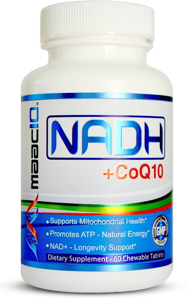 MAAC10 NADH + CoQ10 Supplement Supples 124; Great Tasting Chewable Tablets 124; 50mg PANMOL ® NADH + 100mg CoQ10 Supplement 124; for Fatigue, Energy and Mental Focus Equipment 124; NAD + Supplement (60 Tablets 2 per Serving)