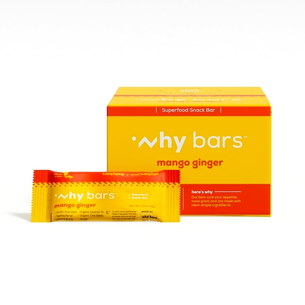Dlaczego Bary, Bary protein, Mango Ginger, 2.04 Bary Ounce (Pack of 12 Bary protein) - Superfood bar protein, Gluten Free, Non GMO, Organic, Wegan, Proste składniki