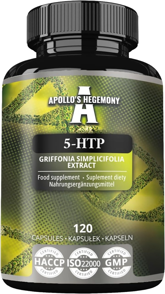 5- HTP 150 mg na kapsułkę - 120 Kapsułek wegańskich - 4 Miesiące Dostawy - Griffonia simplicifolia Seed Extract - Enhances Mood and Well- Being - Suplement diety przez Apollo Hegemony