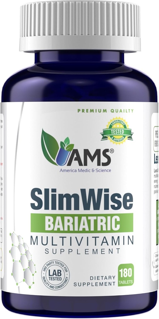 Stany Zjednoczone Medic & Science SlimWise Bariatric Multivitamin - 180 Kapletów 124; 2-Miesiąc Dostawy 124; Post Gastric Bypass & Sleeve Support Attains 124; Żelazko, B12, Witamina D3, Folate 124; Easy- Połknięcie Witamin Bariatrycznych