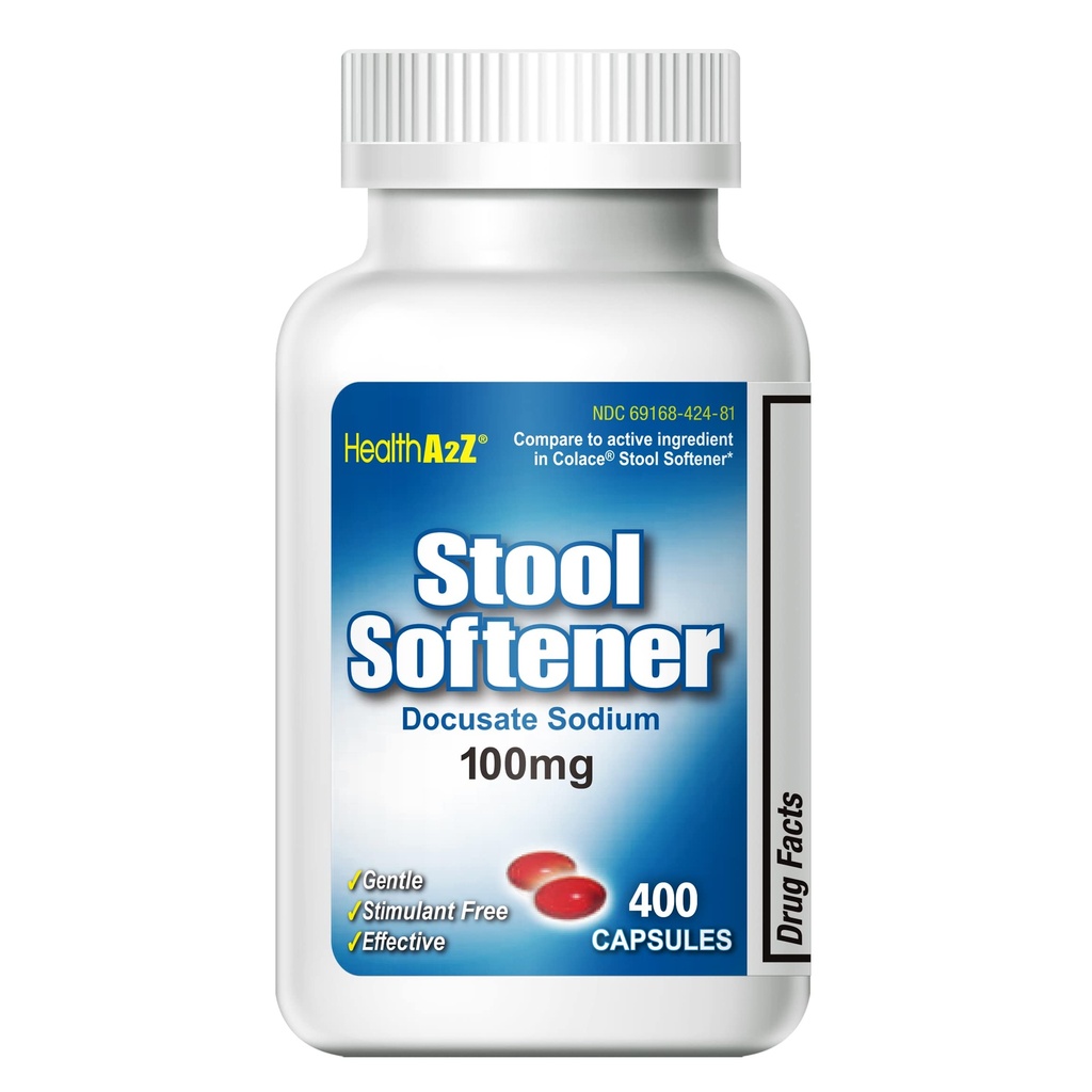 HealthA2Z ® Stool Softener 124; Docusate Sodu 100mg Death 124; Delikatne zaparcia Relief 124; Uzależnione i łatwe do przyjęcia 124; Red Capsules Death 124; 400 Counts (Opakowanie po 1)