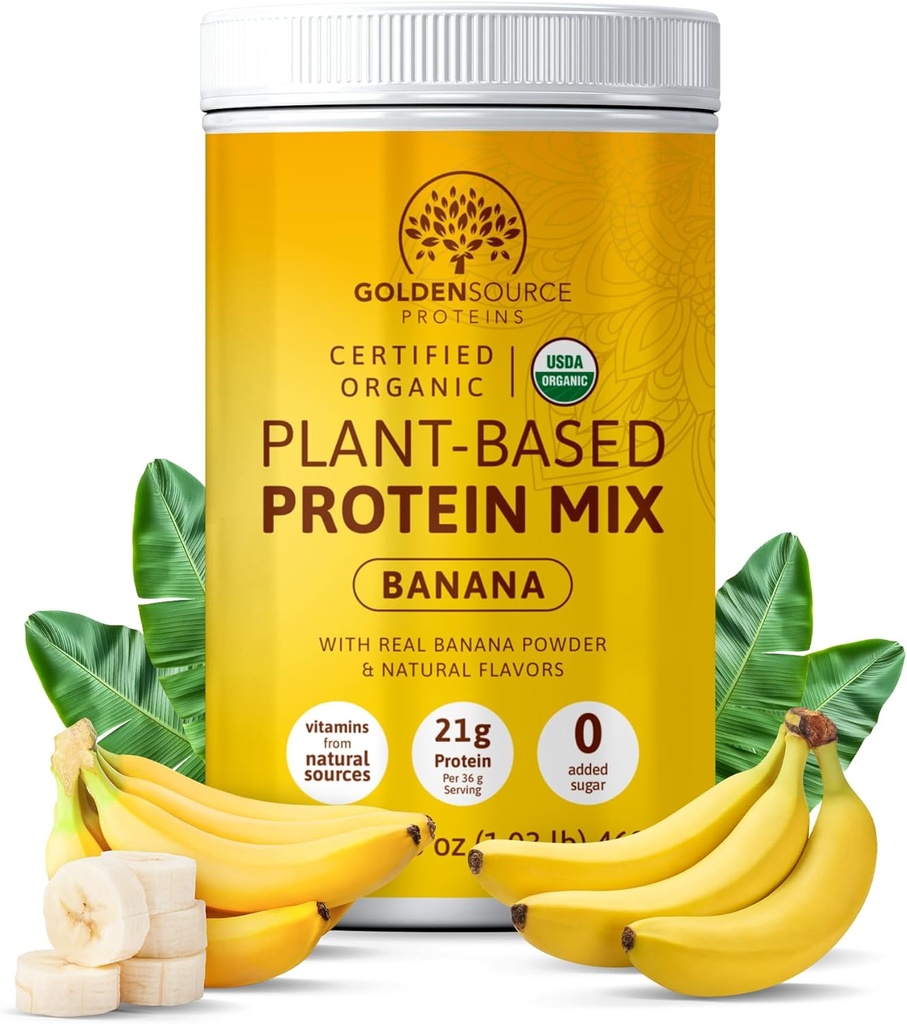Banan - proszek z białka na bazie roślin, mieszanka białka, proszek z białka z witamin i minerałów, 20 g białka, & Kompletny profil aminokwasów, proszek z białka wegańskiego