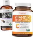 Płynne i immunologiczne wsparcie oleju z nasion czarnego (2- Month Supply) Immune Maximiser Bundle - Black Seed Oil Liquid (16fl.oz) Premium Cold- Pressed Clack Cumin Seed Oil & Witamina C Immune Support (120 Veg Caps)