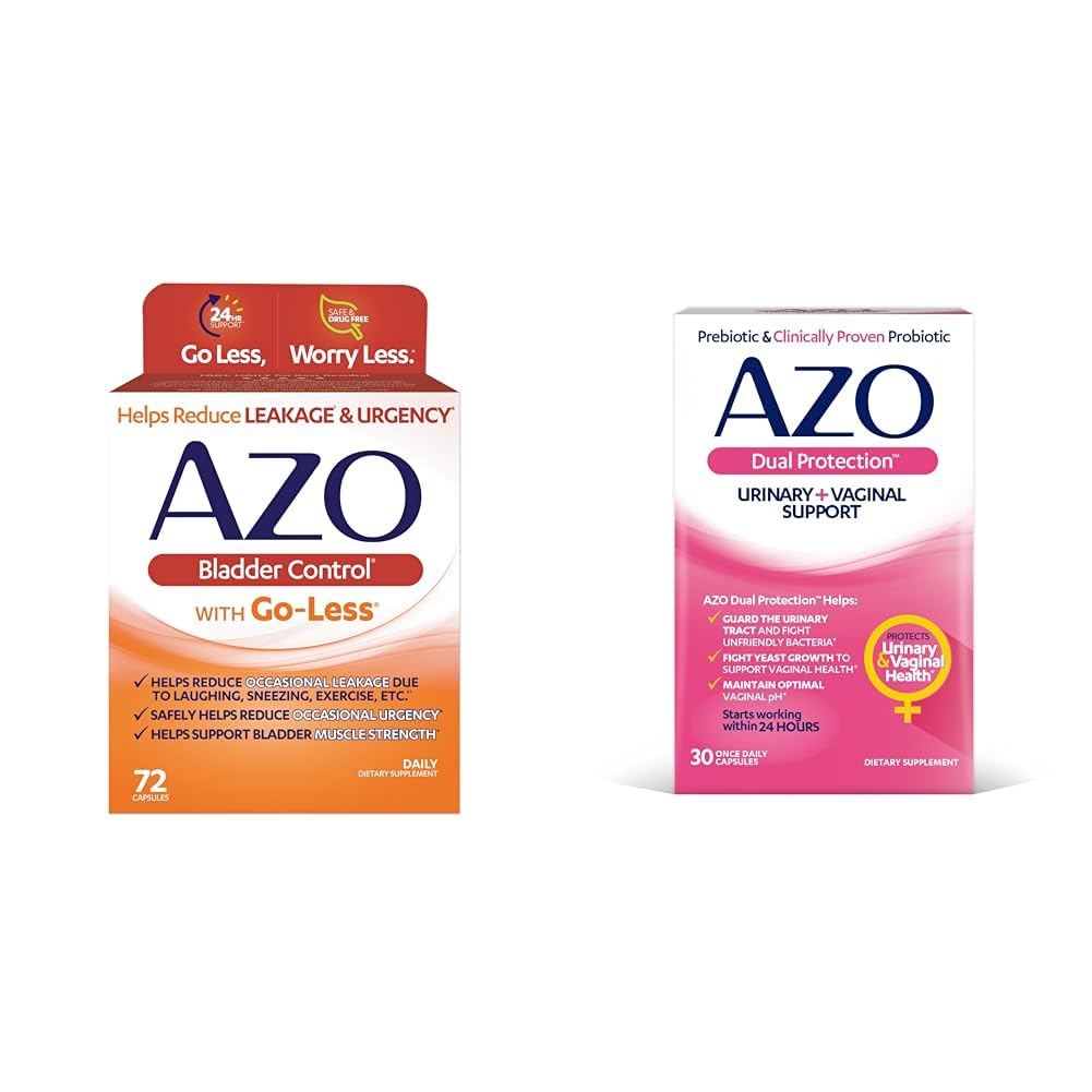 AZO Bledder Control z Go- Less Daily Supplement Equipment 124; Pomaga zmniejszyć sporadycznie Pilny i Dual Protection Assistance 124; Urynary + Vaginal Support * Azinable 124; Prebiotic Plus Clinically Proven Women 's Probiotic