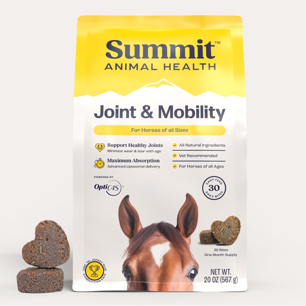 Summit Equine Joint & Mobility Bites Daily Supplement for Horses, Liposomal Delivery, Max Absorption, Vet Recommended, All- Natural Ingredients, 100% Wolna od narkotyków, Zdrowe połączenia - 30 Bites