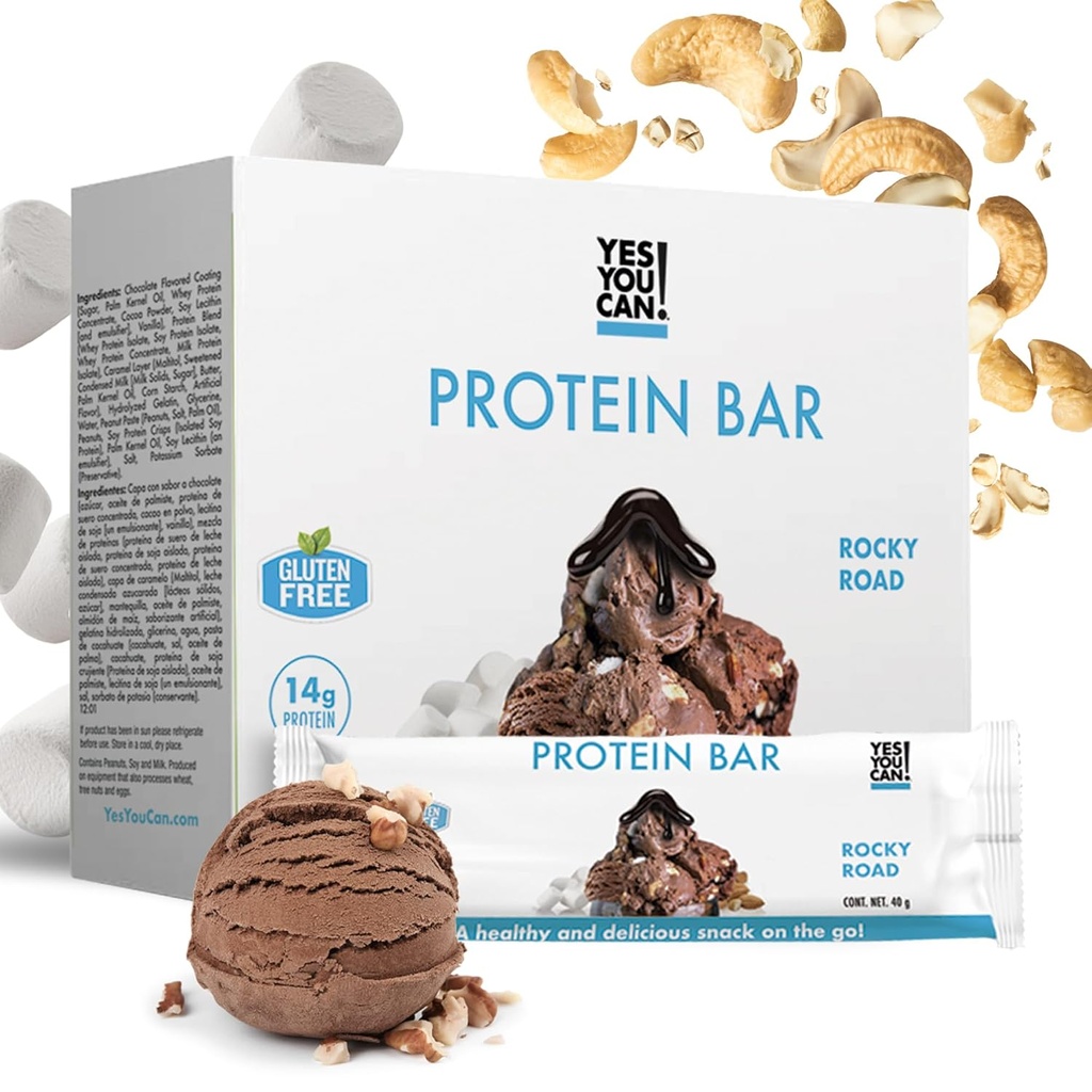Tak, możesz! Wysokie białko Bites - Pudełko 7-1 Pack: Wysokie białko przekąski dla całej rodziny, białko bogate przekąski, Savory and Flavorful Protein przekąski, zdrowe i chrupiące przekąski na drodze (Rocky Road)