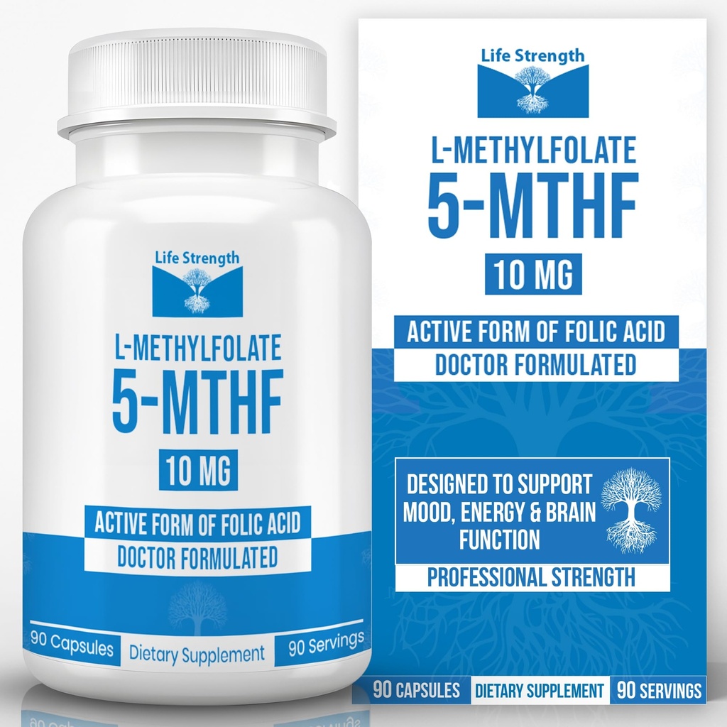 L- Metylfolate 10 MG, Zoptymalizowany i wysoce bioaktywny folian metylowy, suplement 5-MTHF do nastrojów i wsparcia immunologicznego, Natural Diet Supplement for Energy, Non-GMO & Gluten- Free, 90 kapsułki