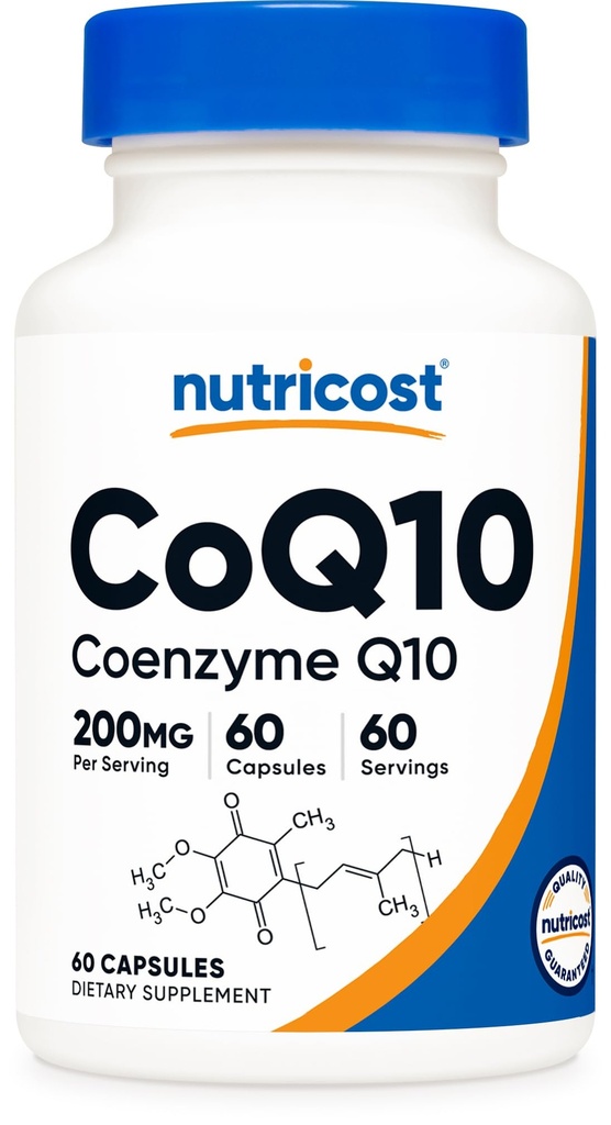 Nutricost CoQ10 200mg, 60 Kapsułek wegetariańskich, 60 Sług - Wysoka absorpcja, Wegetarianin, Non-GMO, Koenzym Q10