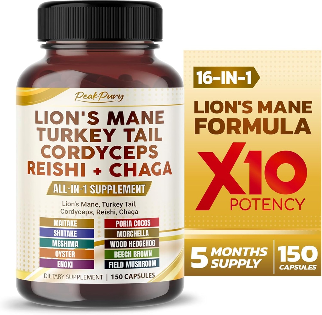 Lion 's Mane Turcja Tail Cordyceps Reishi Chaga - ogólne wsparcie wellness - Made in USA