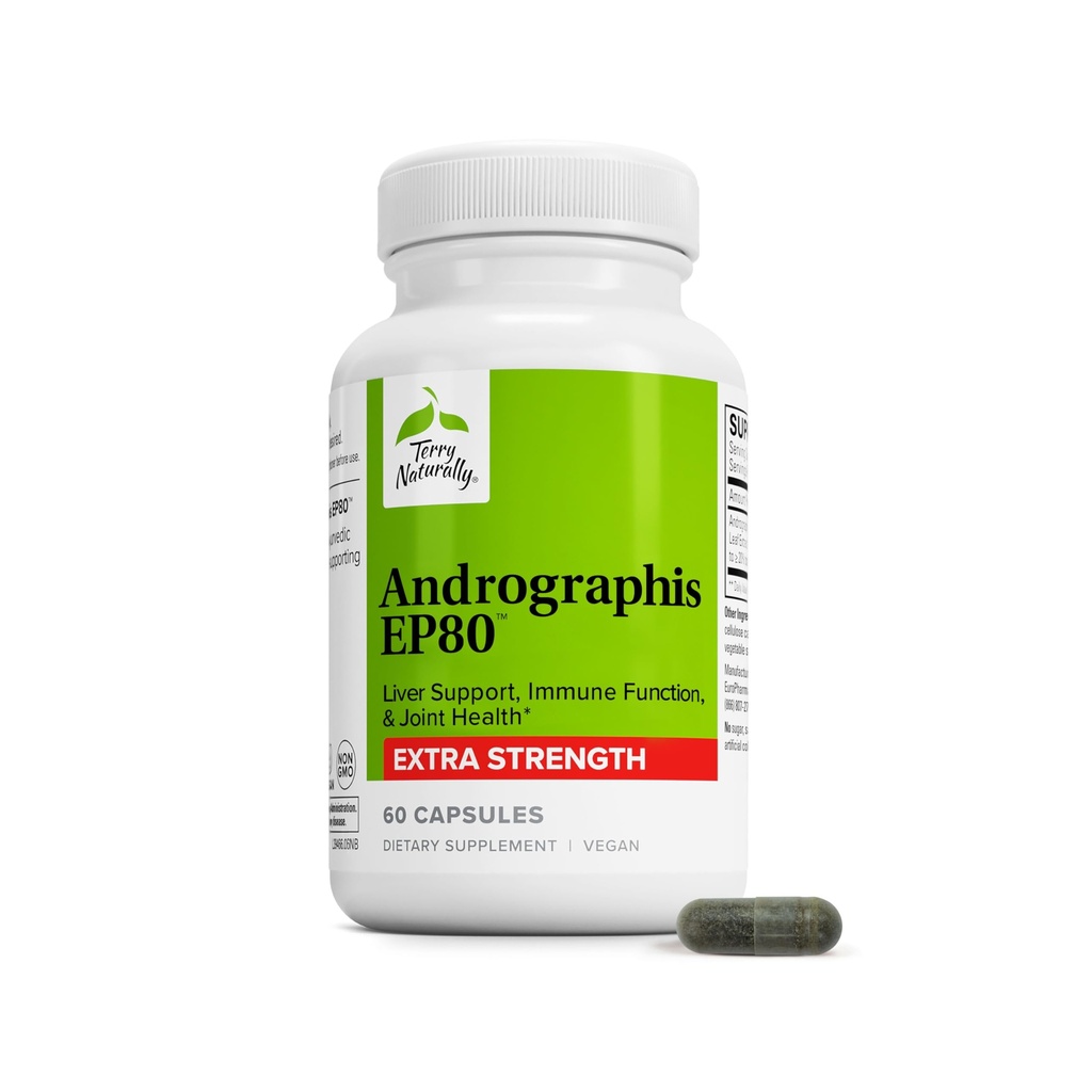 Terry naturalnie Andrographis EP80 Dodatkowa siła - Zdrowie mózgu i wsparcie immunologiczne - Wspólny suplement do pomocy Mobilność - Wegański suplement adaptatogenu dla energii i wątroby - 60 Kapsułki