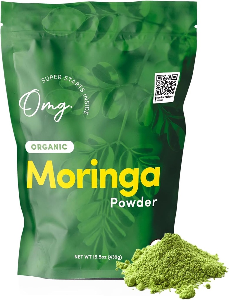 OMG! Superfoods Organic Moringa Proszek - 100% Czysty, USDA Certified Organic - Dobre źródło wapnia, Żelazko, Witamina A, Witamina E & More! - 15.5 Ounces (1 Pakiet)