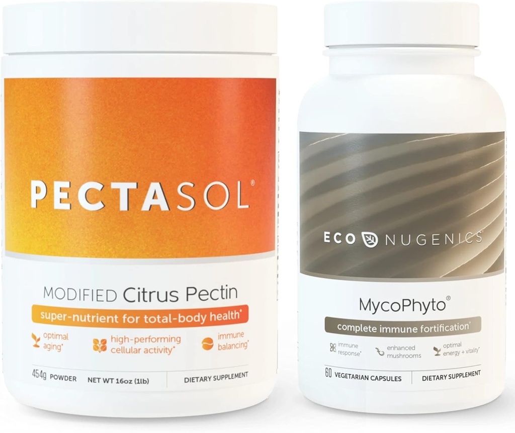 EcoNugenics Ultimate Immune System Support Pack - PectaSol- C Zmodyfikowany Citrus Pectin- 454 Grams & MycoPhyto Medical Mushroom Health- 60 kapsułki