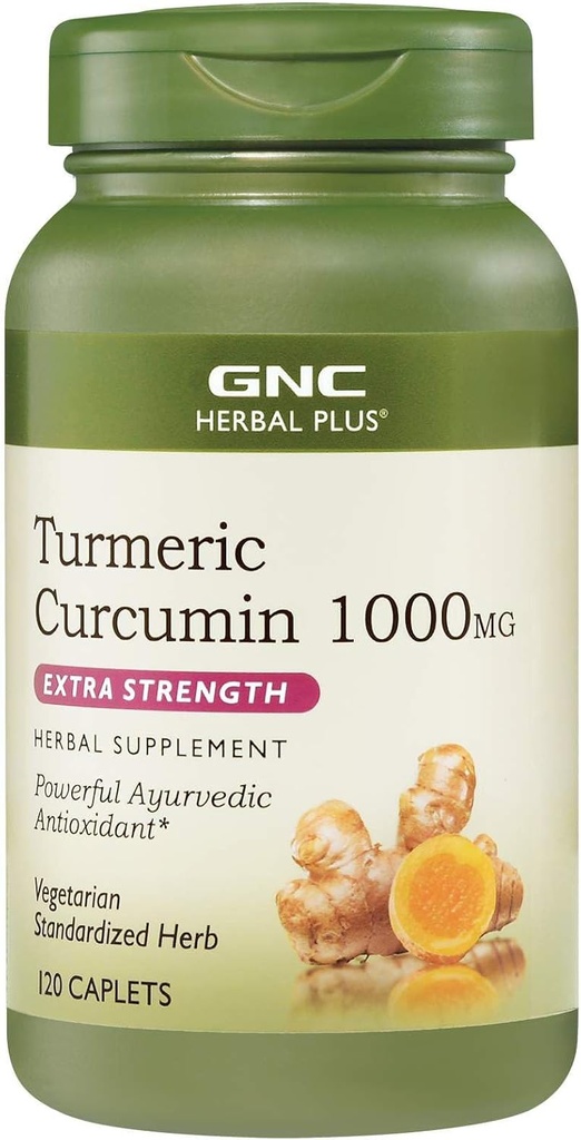 GNC Herbal Plus kurkumina turmerowa 1000mg Suplement, Dodatkowa siła, Wegetarianin, 120 Służenie