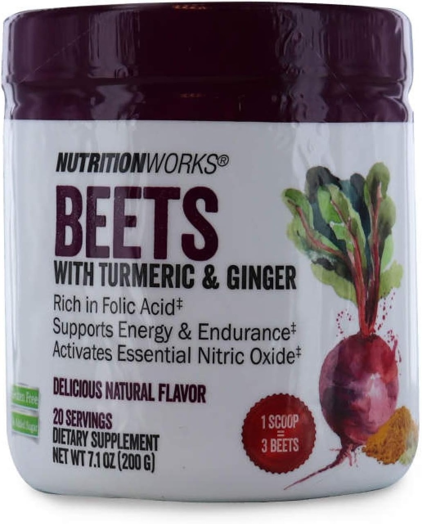 Nutrition Works Bets with Turmeric & Ginger. Gluten Free, No Added Sugar. Wspiera energię i wytrzymałość. Suplement diety. 20 Służenia 7.1 oz