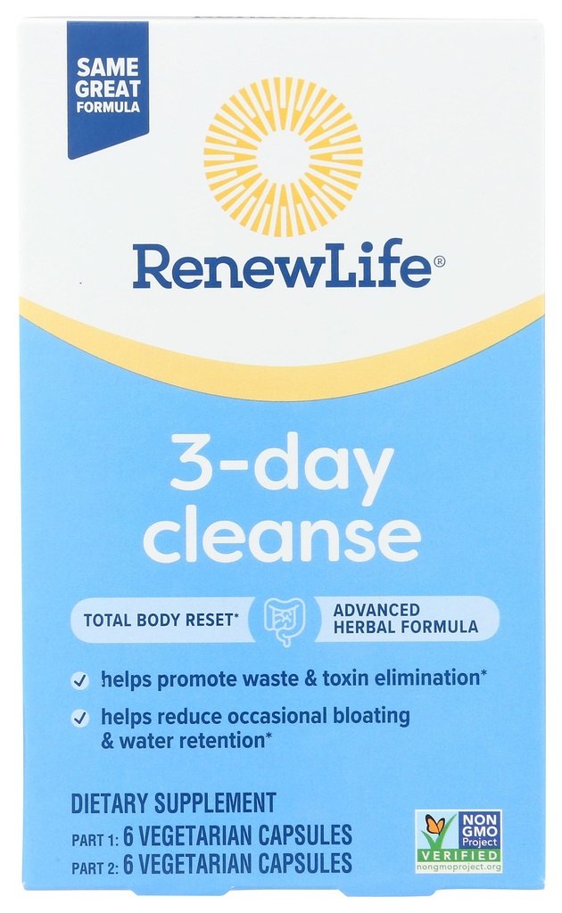 Renew Life 3- dzień Czyszczenie całkowitego ciała Reset 2- Część Detox Czyste kapsułki, Pofermentalne Wellness i Regularność, Mieszanka ziołowa z magnezu i żurawiny, Soi, Dairy i gluten- wolna 12
