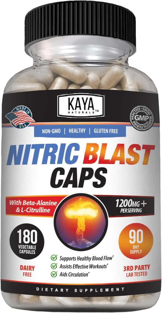Kaya Naturals - Nitric Blast Potent All- Natural Herbal Supplement for Maximum Health Benefits (Natural Herbal Supplement for Maximum Health Benefits) 124; Wstępne ćwiczenia 124; Zwiększona energia 124; Lepsza wydajność nocna (180 Ilość (Pack of 1)