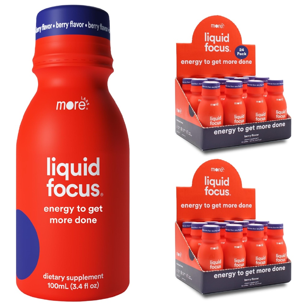 Więcej Labs Liquid Focus, Nootropic Smart Drink z mocnymi przeciwutleniaczami i Zioła Adaptogenetic dla energii i koncentracji, 150mg kofeiny (opakowanie po 24)