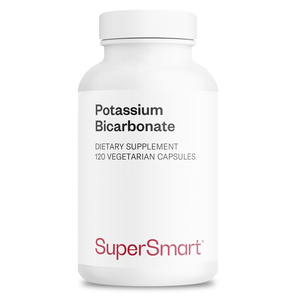 Supersmart - Biwęglan potasu 5400mg na dobę (duża dawka) - Elektrolity mineralne - Acydowa równowaga pH - Serce, Mięśnie i Nerve Zdrowie 124; Non-GMO & Gluten Free - 120 Kapsułki wegetariańskie
