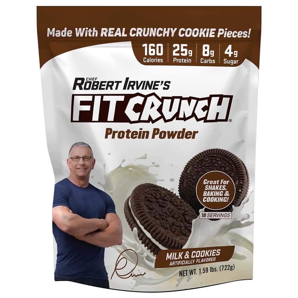FITCRUNCH Tri- Mieszanka białka serwatki, Keto Friendly, niskie kalorie, wysoki poziom białka (18 Sług, Mleko i ciasteczka)