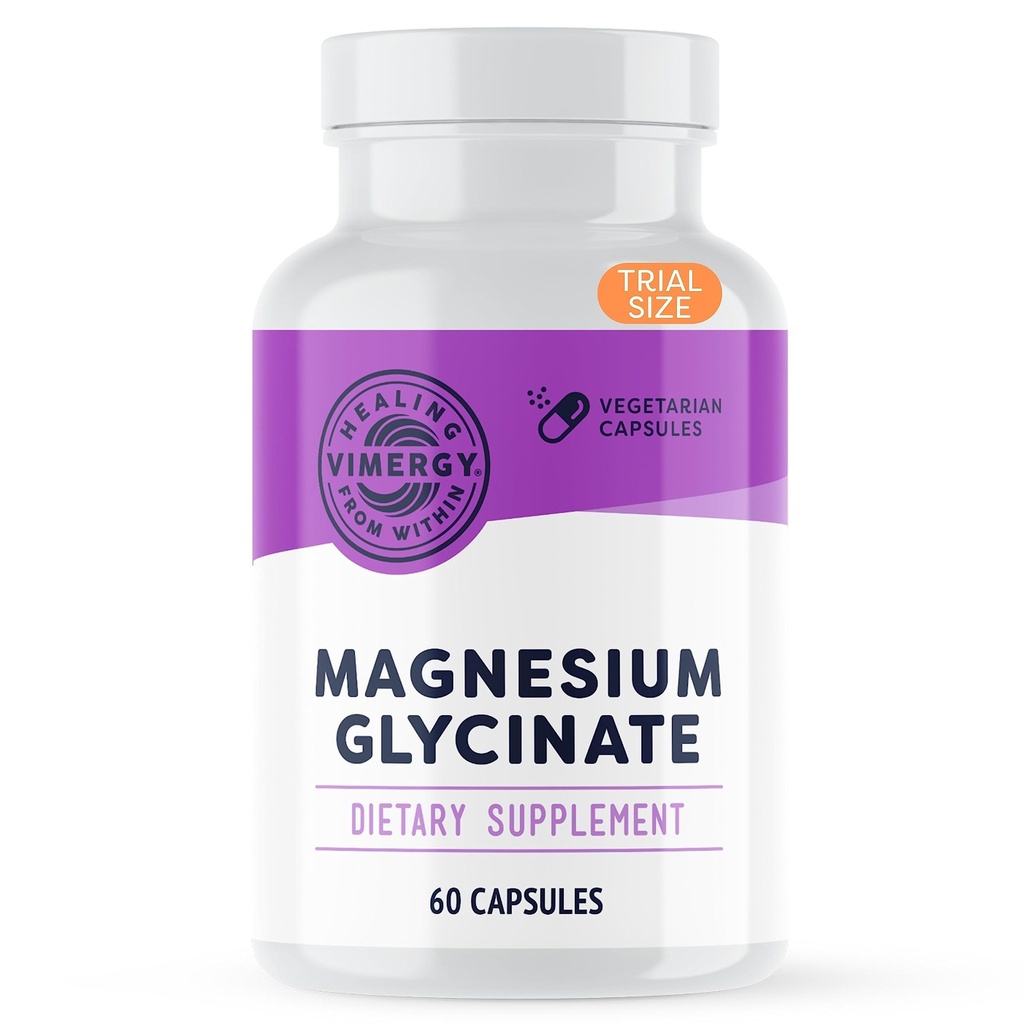 Vimergy Magnezu Glycinate - Wsparcie stresowe - Chelated to Avoid Tummy Upset * - Promotes Heart Health & Energy * - Kosher, Vegan Gluten- Free - 60 Czapki