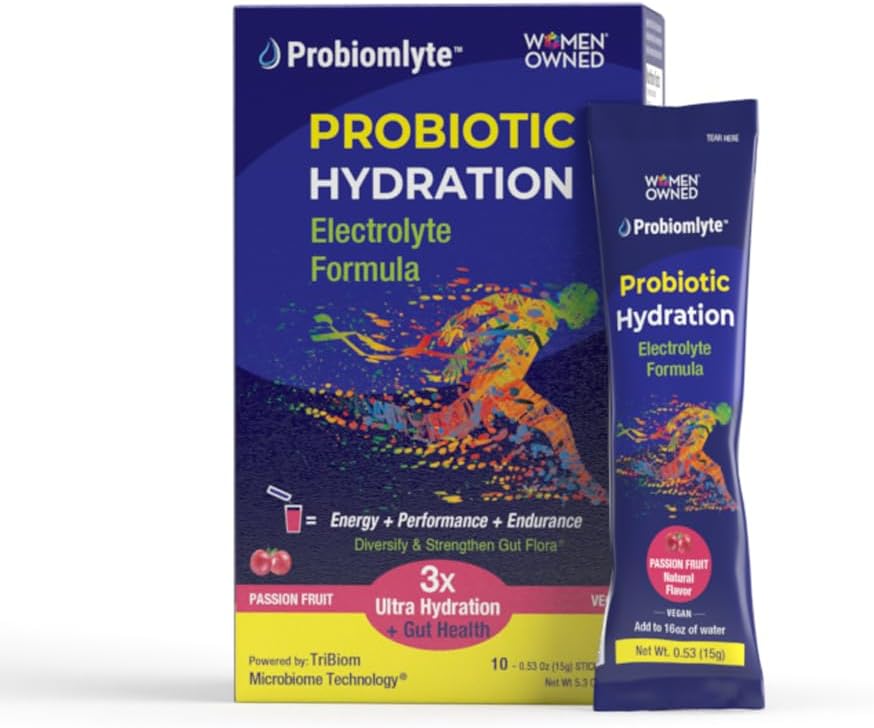 Probiolyte- Wzmacniacz do nawodnienia probiotycznego (Passion Fruit) z Opatentowaną Technologią Mikrobiomu TriBiom dla Wytrzymałości, Wydajność, Energia i Zdrowie Gut
