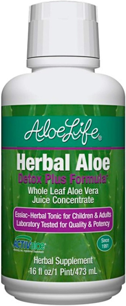 Aloe Life - Detox Plus Formuła, Aloe Vera Juice Cleanse, Promotes Healthier Trawienie, Koncentrated Herbal Tonic, Gut Health Detox for General Wellness (Lemon Lime, 16oz.)