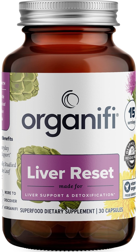 Organifi - Reset wątroby - Detox wątroby - Wsparcie pokarmowe i immunologiczne - Promotes Cellular Energy Production, 30 Kapsułki