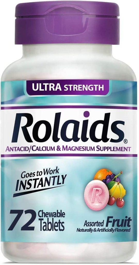 Rolaids Antacid Wapnia & Magnez Suplement Ultra Strength Tablets, Owoce 72 ea (Opakowanie po 4)