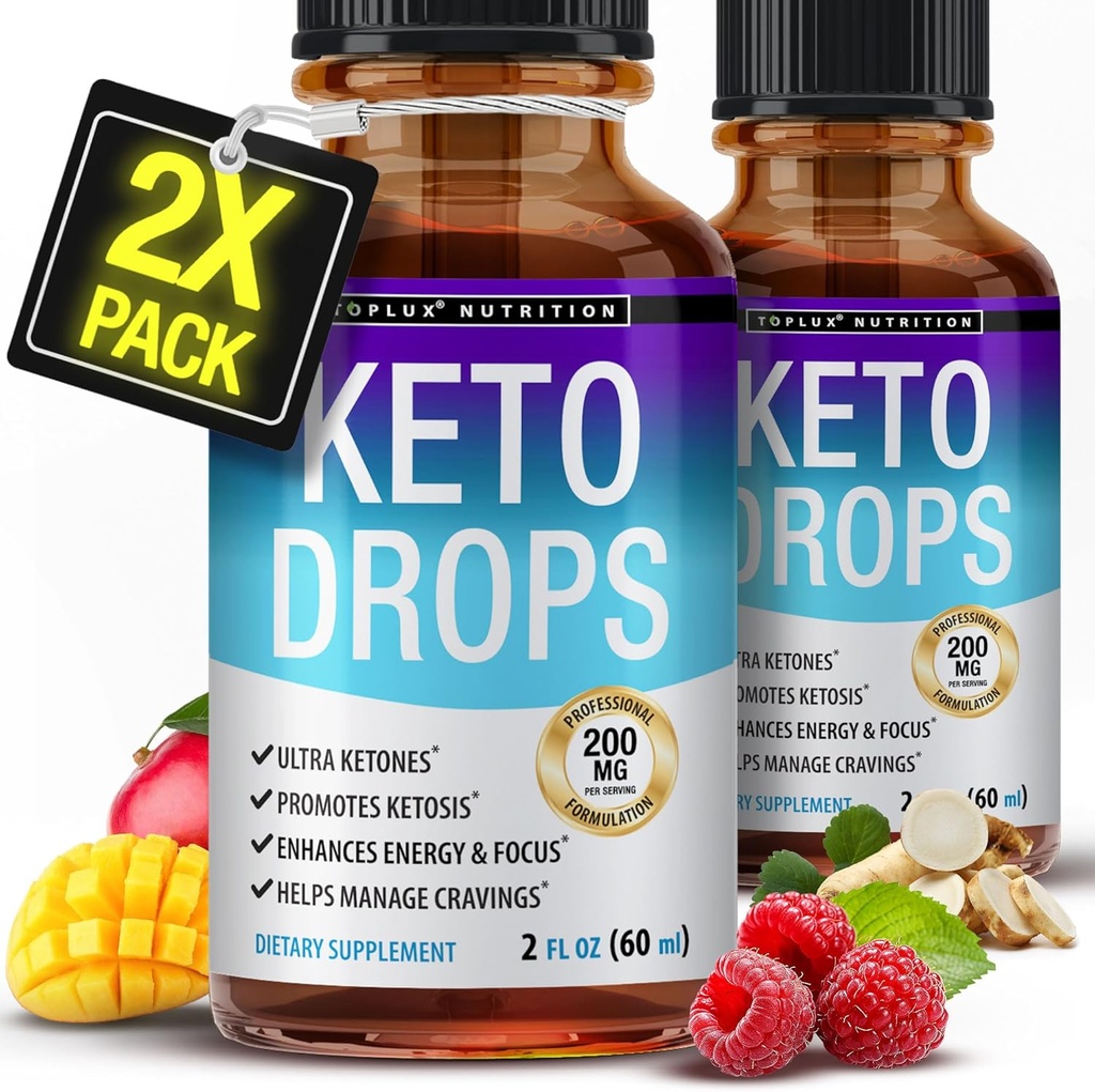 Toplux Keto Diet Drops Suplement Ketogenny - Formuła Premium do wsparcia Ketosis, Lepsza absorpcja Płyn, Garcinia Cambogia, dla mężczyzn i kobiet