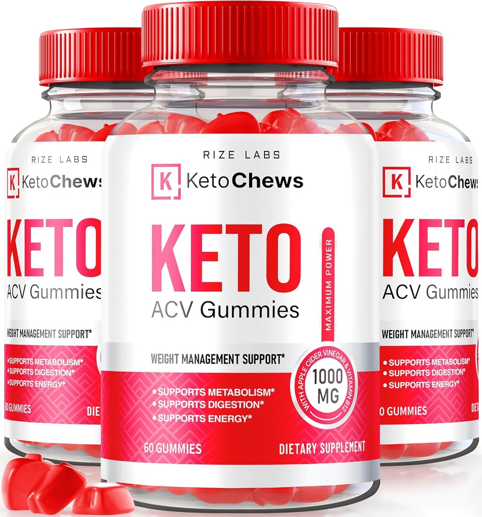 Rize laboratories (Pack of 3 Keto żucia Gummies ACV dla zaawansowanych utraty wagi 525 mg, Premium Keto + suplement ACV, Wszystkie naturalne jabłko cydr Ocet, Oficjalne opinie Keto Plus ACV (180 Gummies)