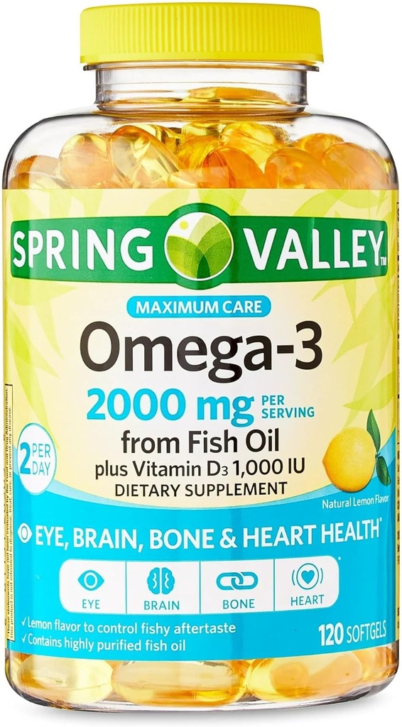 Konwergencja Maksymalna Pielęgnacja Omega-3 z Fish Oil Eye Bone & Heart Health Supplement Softgels, 2000 mg, 120 Count