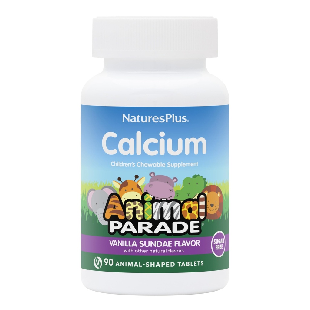 NaturesPlus Animal Parade Sugar-Free Wapń dla dzieci, Vanilla Sundae Flavor - 90 Tabletki do żucia zwierząt shaped - Magnez dla zdrowia kości - Gluten Free - 45 Servings