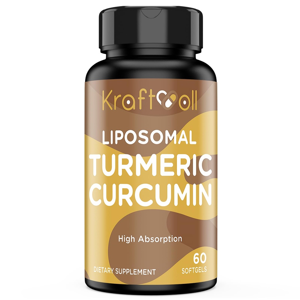 Kurkumina liposomalna Suplement 2200 mg z Black Pepper Extract 15 mg do Wysokiej Wchłaniania i Wspólnej Funkcji, 60 Softgels dla dorosłych