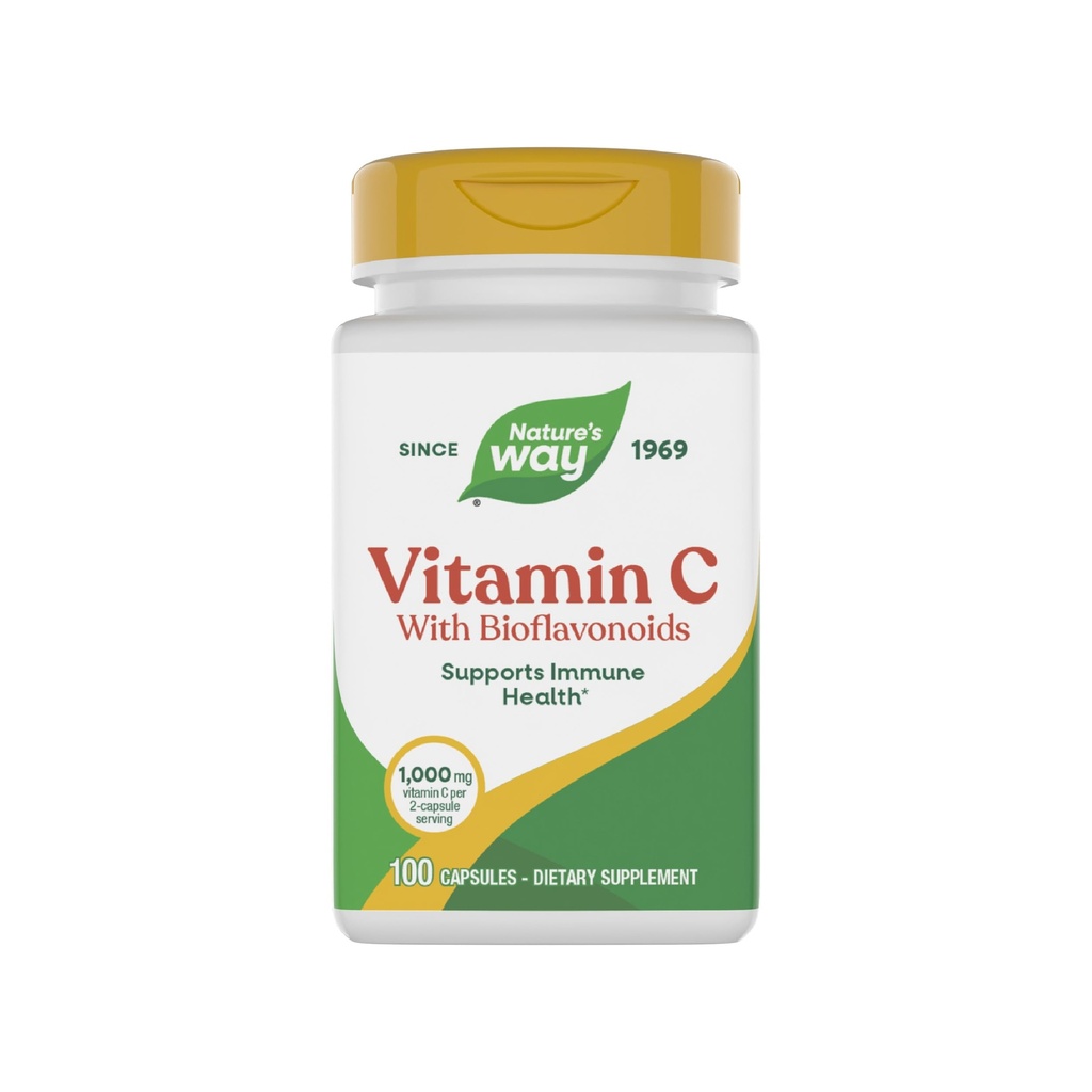 Nature 's Way Witamina C z bioflawonoidami, Wsparcie immunologiczne *, Witamina C o dużej mocy na 2-kapsułkowe podawanie, Promotes Collagen *, 1000 mg na 2-kapsułki Podawanie, 100 Kapsułek (Opakowanie może Vary)