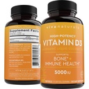 Viva Naturals Witamina D3 5000 IU Softgels, 360 Count (125 mcg), Wspiera zdrowie kości i odporności, Witamina D o dużej mocy