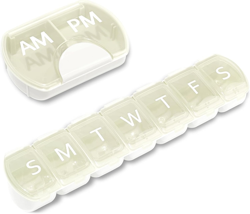 2 Pack (Weekly & Daily), 2 razy dziennie (AM / PM) + 7- Day Pill Organizer, Planer witaminy, Duży zestaw pilek, Podróże pill Case for Medication / Witaminy / Oleje rybne / Suplementy, Biały
