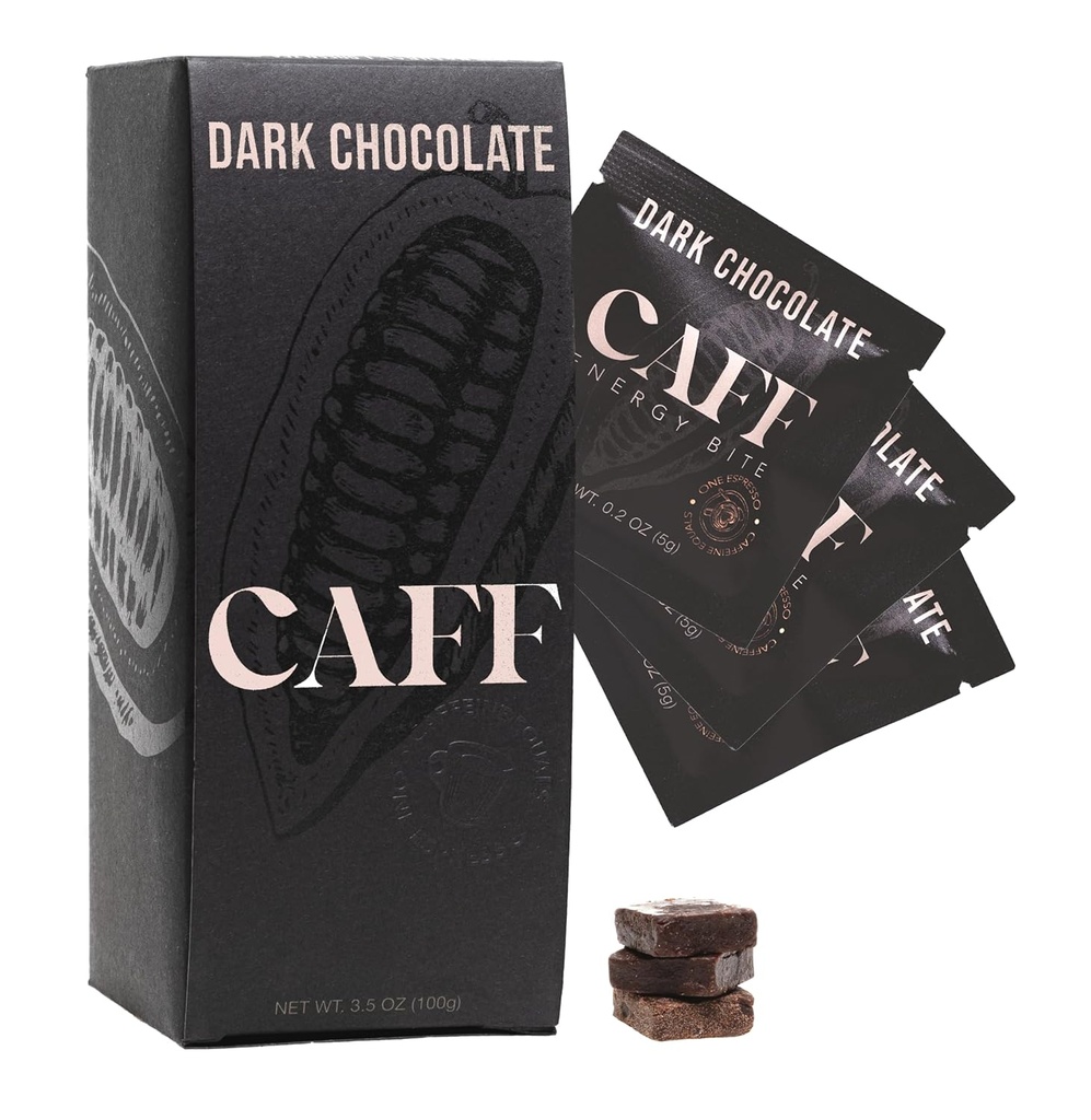 CAFF All Natural Energy Bites - Kofeina Czekoladowe smażone Chew for Energy Boost - No Added Sugar - 65mg Kofeina Czekoladowe Bary - 15 Calorie Organic Cafeline przekąski - Wegan, Gluten- Free, Keto (20 Bites)