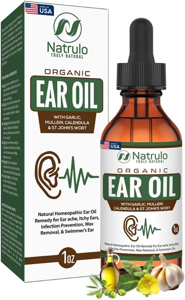 Organiczny olej uszny do infekcji ucha - Naturalne krople do uszu do bólu ucha, pływacki Uszy & Wosk Usuwanie - Dzieci, Dorośli, Dziecko, & Pies Erache Remedy - Uszy krople z Mullein, Czosnek, Kalendula Made in USA