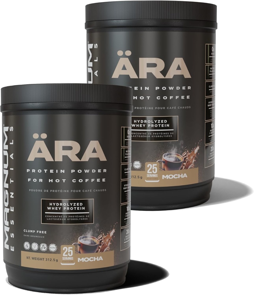 Ara Mocha Wysoka pojemnik z proteiną w proszku do gorącej i zimnej kawy, herbata, napoje - bez cukru, bez klamry - 20g rozpuszcza się Smoothly w gorących napojach, 325g (2 opakowania)