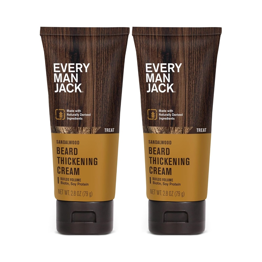 Każdy człowiek Jack Beard Tickening Cream - Wzmocnia, Tickens, Nourishes Beard - Lekki Sandalwood Scent - Made with Naturally Derived Ingredients like Biotin, Witamina B6, Białko sojowe - 2.8oz - 2 Pack