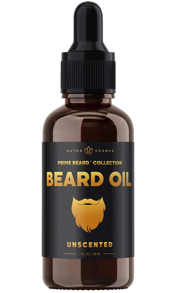 NutraChamps Beard Oil Conditioner - Niepachnąca Dziewica Argan, Jojoba, Oleje z winogron & More for Beard Growth - Softens & Strengens Beards & Mustaches for Men - Premium Signature Prime Beard blend