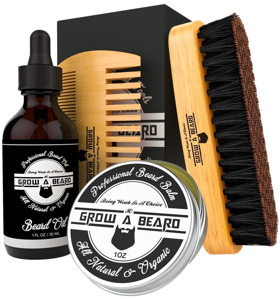 Beard Brush, Beard Comb, Beard Oil, & Beard Balm zestaw do pielęgnacji twarzy dla mężczyzn, Travel Facial Hair Set for Growth, Styling, Shine & Softness, Wielkie prezenty dla niego