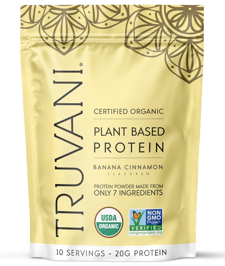 Truvani Vegan Pea Protein Powder Building 124; Banana Cynamon Building 124; 20g Organic Plant Based Protein Building 124; 10 Serws Building 124; Keto Building 124; Gluten & Dairy Free Building 124; Niskie węglowodory 124; Nie Dodano cukru